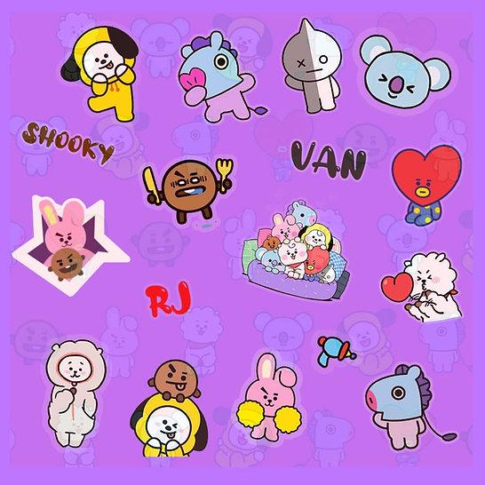 Download BT21 Characters on a Colorful Abstract Background | Wallpapers.com